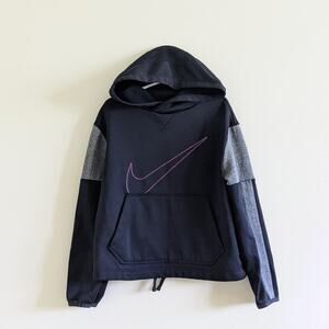 Nike Girls Hoodie Sz S/8-9 Black Gray Purple Dri-fit Sweatshirt Drawstring Waist